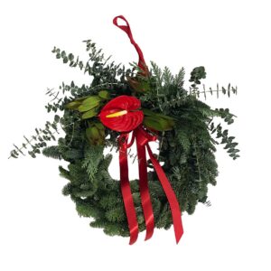 Christmas Wreath w/ Pine, Natural Eucalyptus and Anthurium (30cm diameter)