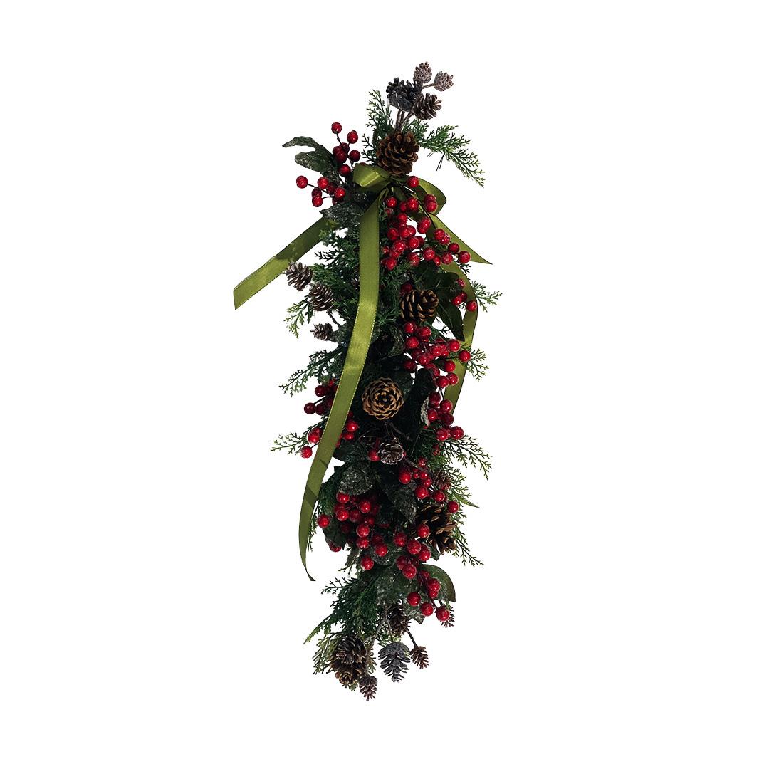 Arranjo de Natal artificial c/ laço (40cm comprimento)