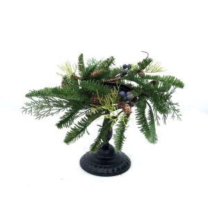Candle holder with artificial pine branches, cones, and berries (25 cm height)