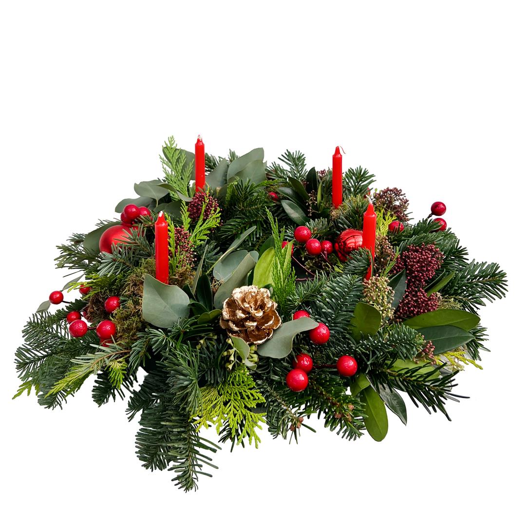 Arranjo de Natal natural com velas (30cm diâmetro)