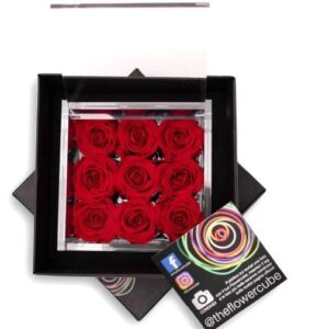 Rosas preservadas vermelhas, caixa Flowercube premium (9 rosas)
