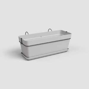 CAPRI rectangular planter with saucer and stand (50cm width) - light grey