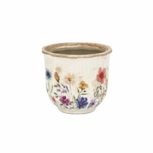 Vaso FLEURVILLE em cerâmica pintada à mão c/ flores silvestres