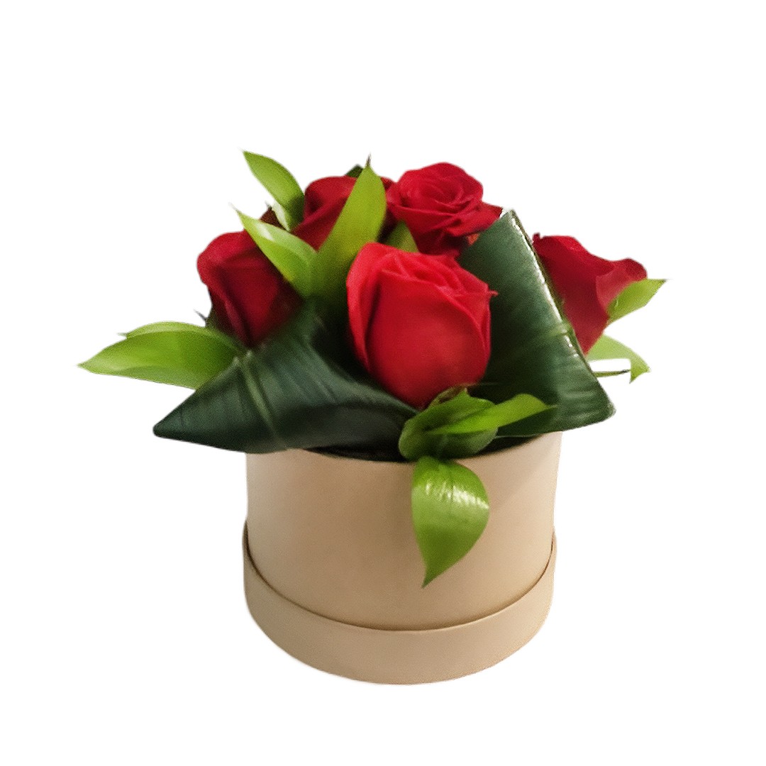 Arranjo ‘Paixão’ – Rosas vermelhas em caixa redonda