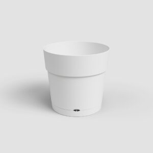 Vaso CAPRI redondo c/ prato em plástico recicláver  (19,5cm diâmetro) - branco