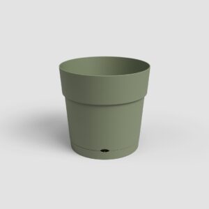 CAPRI round pot with saucer in recyclable plastic (19.5cm diameter) - grey green