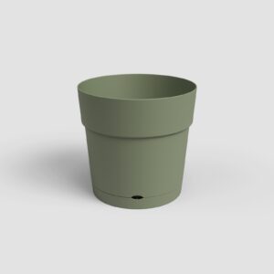 Vaso CAPRI redondo c/ prato em plástico recicláver (29,5cm diâmetro) - verde cinza