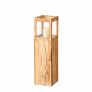Lanterna decorativa em madeira e vidro (80cm altura)