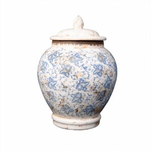 Pote decorativo bucólico em Grés com flores azuis (32cm altura)