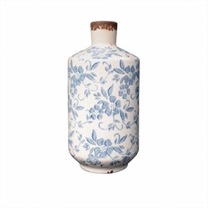 Jarra decorativa bucólica em Grés com flores azuis (25cm altura)