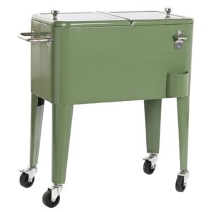 Arca frigorífica portátil para exterior em aço com rodas (56L) - verde musgo