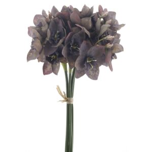 Artificial purple Christmas Rose/Helleborus bouquet (33 cm tall)